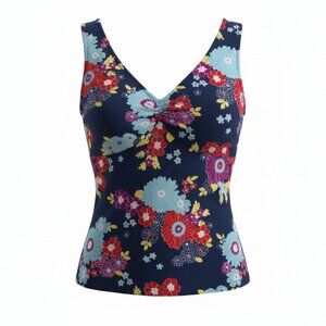 ModCloth Floral Tank Top XL Retro Boho V Neck Sleeveless Blouse Cottagecore